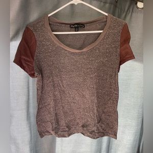 Elizabeth & James cotton Tee with %100 leather sleeves